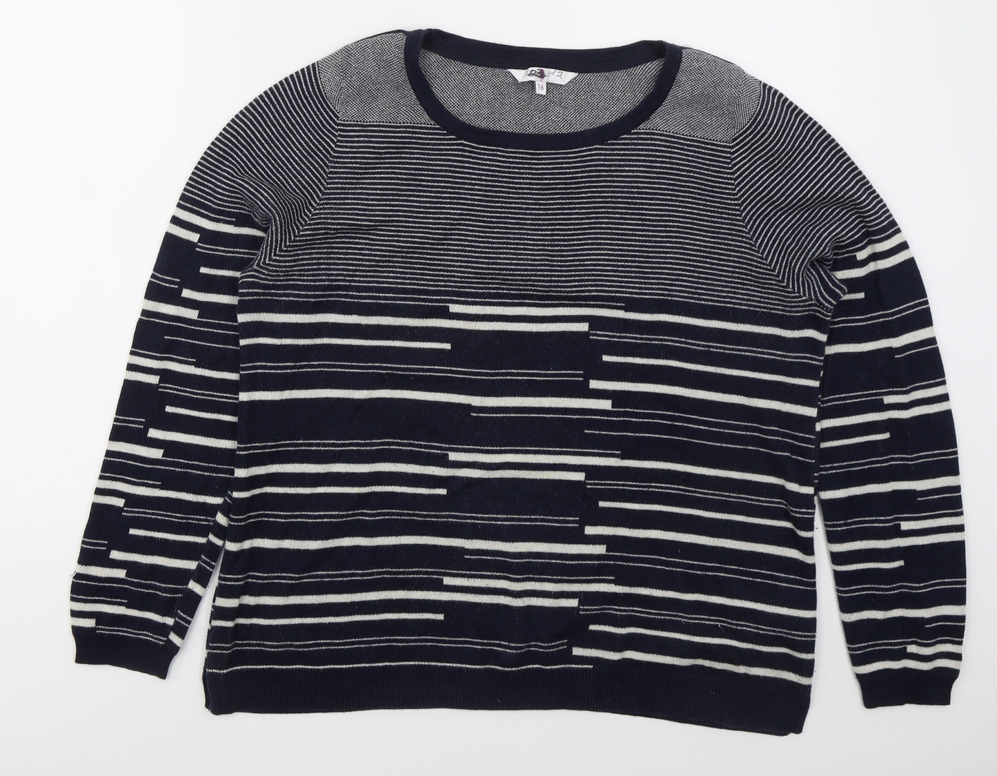 Jasper Conran Womens Blue Round Neck Striped Cotton Pullover Jumper Size 16