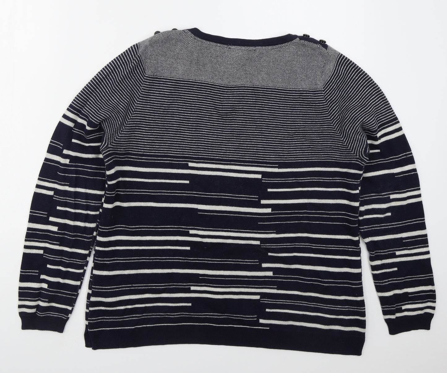 Jasper Conran Womens Blue Round Neck Striped Cotton Pullover Jumper Size 16