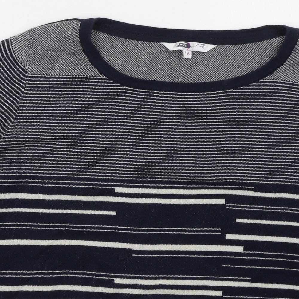 Jasper Conran Womens Blue Round Neck Striped Cotton Pullover Jumper Size 16