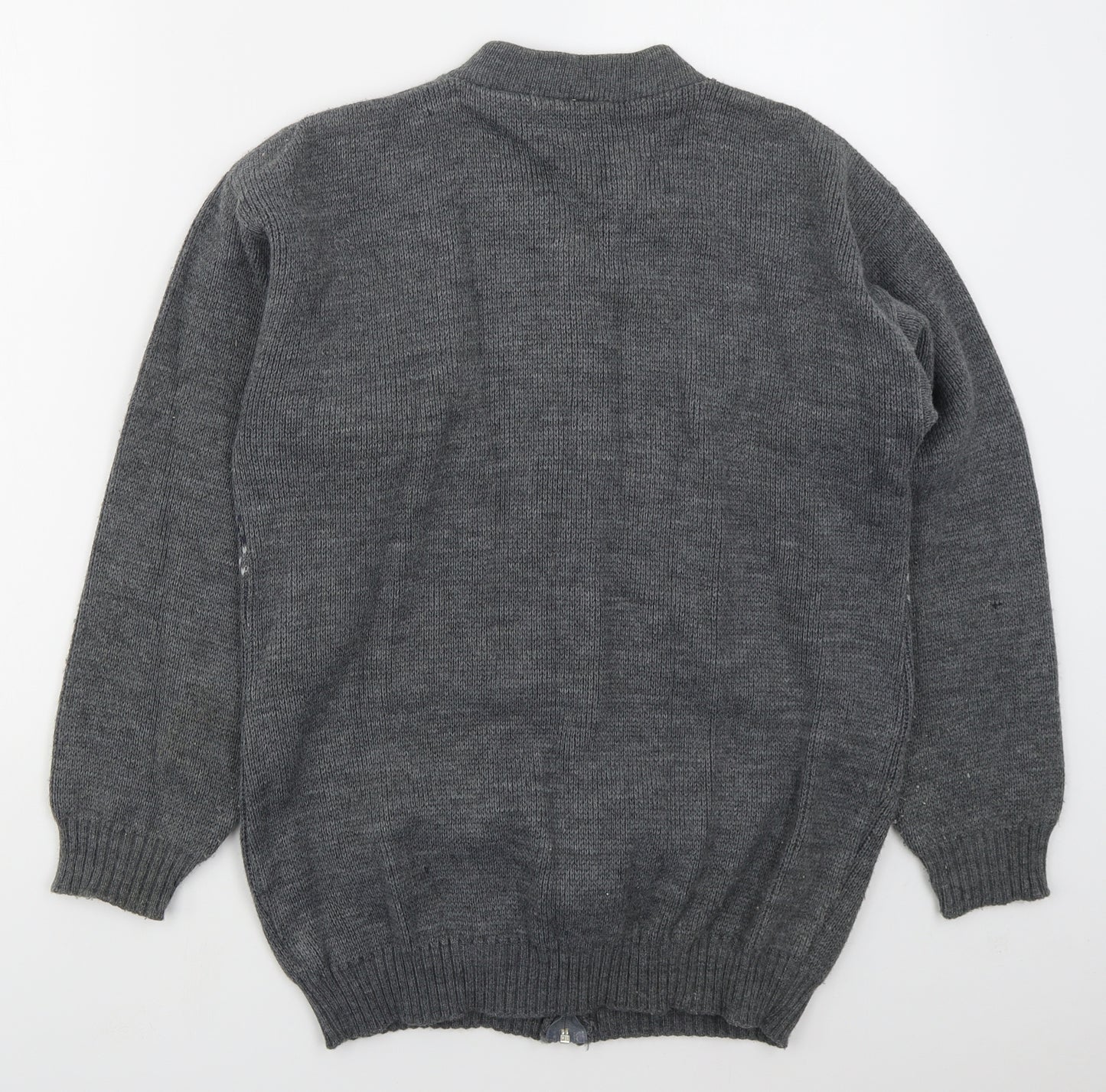 Premier Man Mens Grey V-Neck Geometric Acrylic Full Zip Jumper Size S