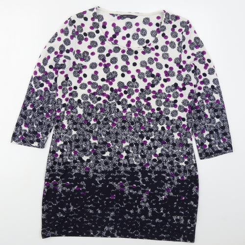Marks and Spencer Womens Blue Round Neck Floral Polyester Pullover Jumper Size 14