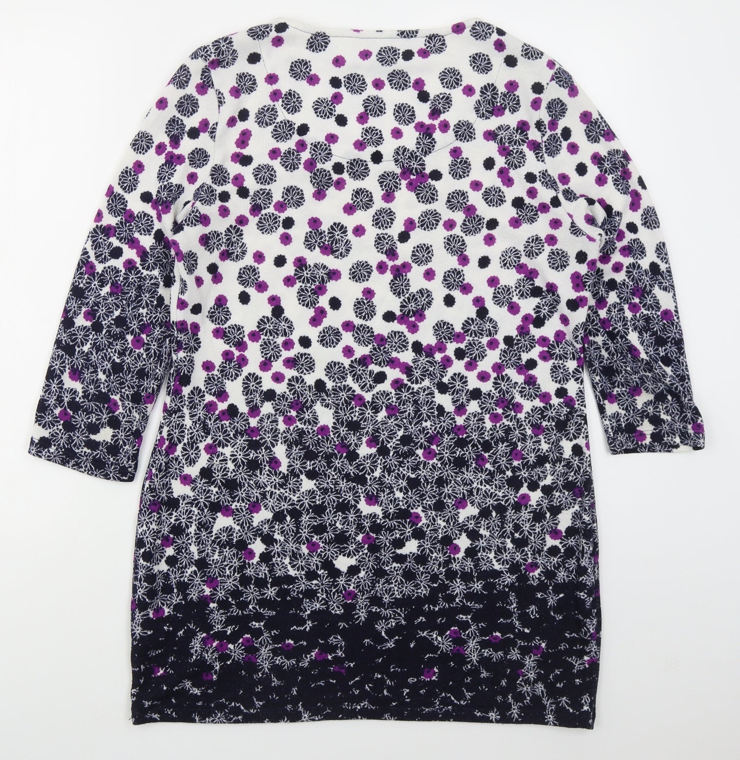 Marks and Spencer Womens Blue Round Neck Floral Polyester Pullover Jumper Size 14