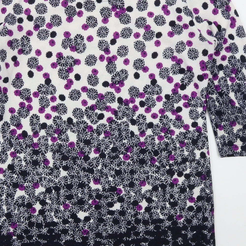 Marks and Spencer Womens Blue Round Neck Floral Polyester Pullover Jumper Size 14