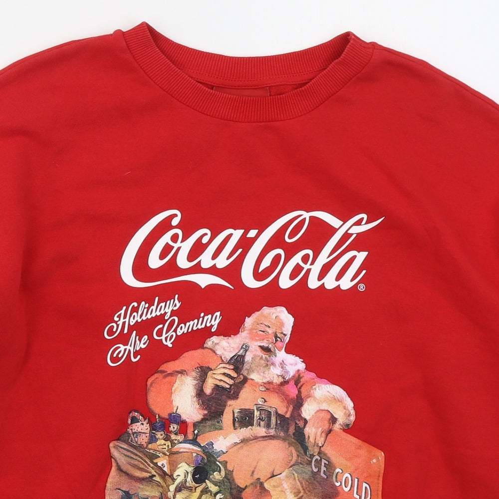 George Mens Red  Cotton Pullover Sweatshirt Size M   - Santa Claus Coca Cola