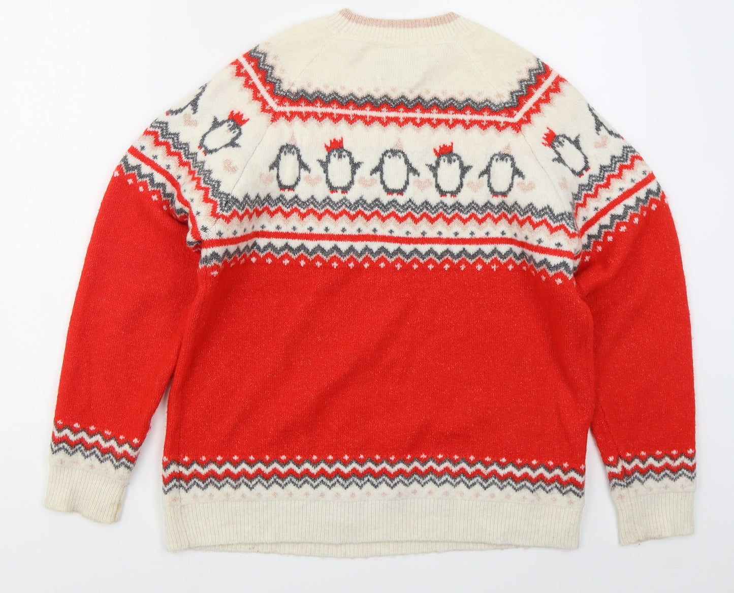 George Womens Red Crew Neck Fair Isle Polyester Pullover Jumper Size L   - Christmas Penguins