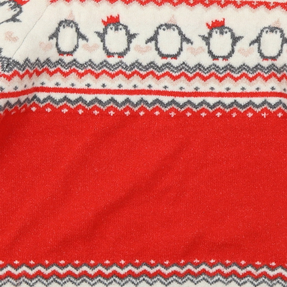 George Womens Red Crew Neck Fair Isle Polyester Pullover Jumper Size L   - Christmas Penguins