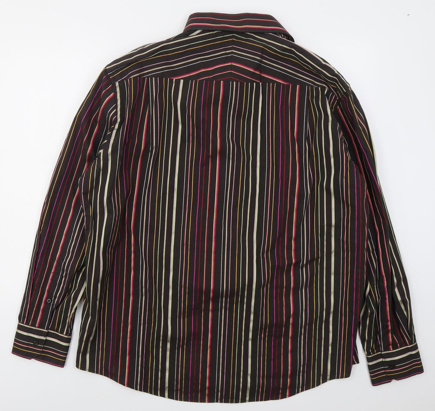 Thomas Nash Mens Brown Striped Cotton  Button-Up Size XL Collared Button