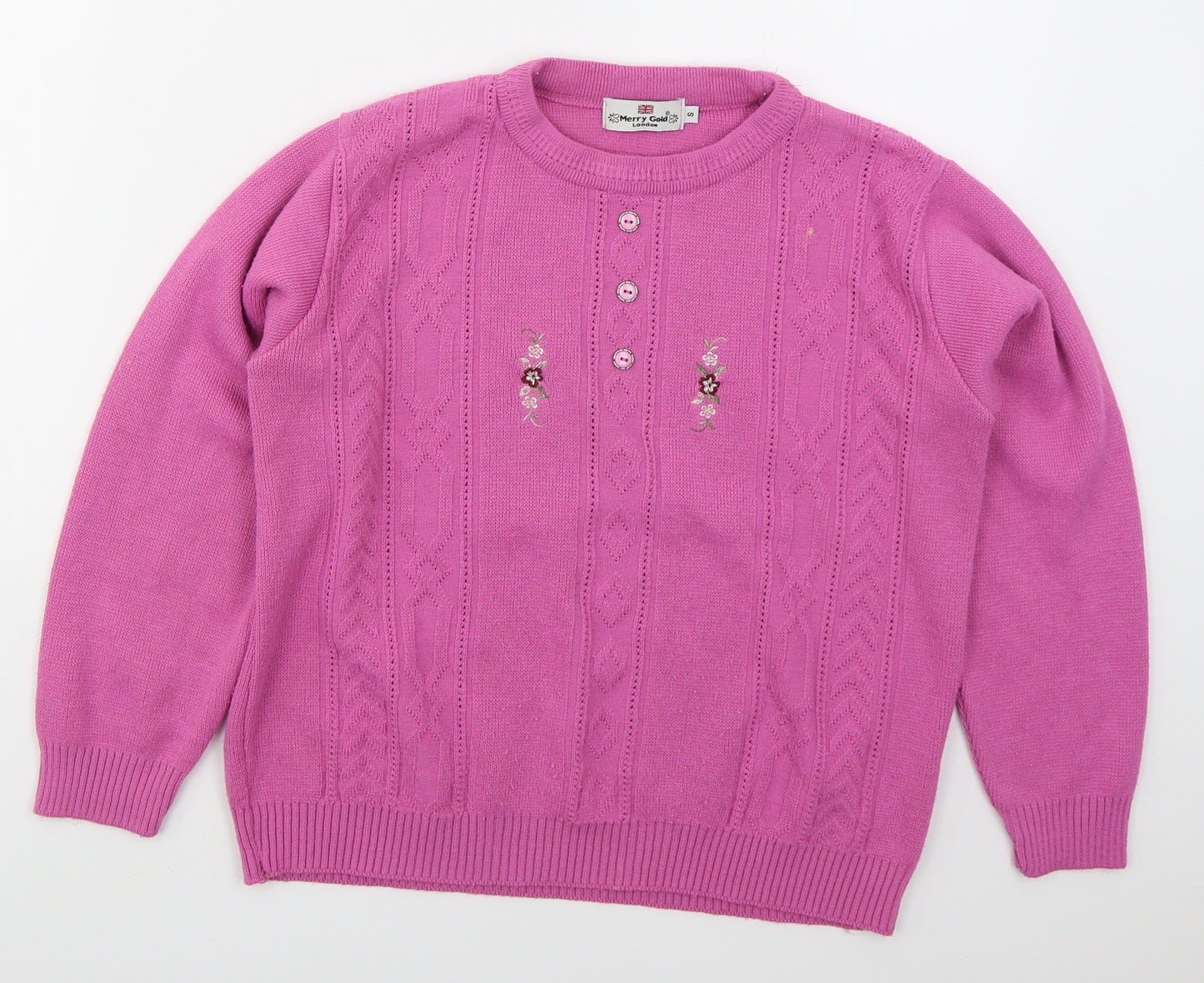 Merry Gold Womens Pink Crew Neck  Acrylic Pullover Jumper Size S   - Flowers