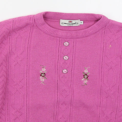 Merry Gold Womens Pink Crew Neck  Acrylic Pullover Jumper Size S   - Flowers