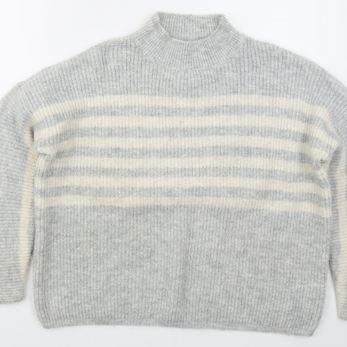 Matalan Womens Grey Mock Neck Striped Acrylic Pullover Jumper Size L