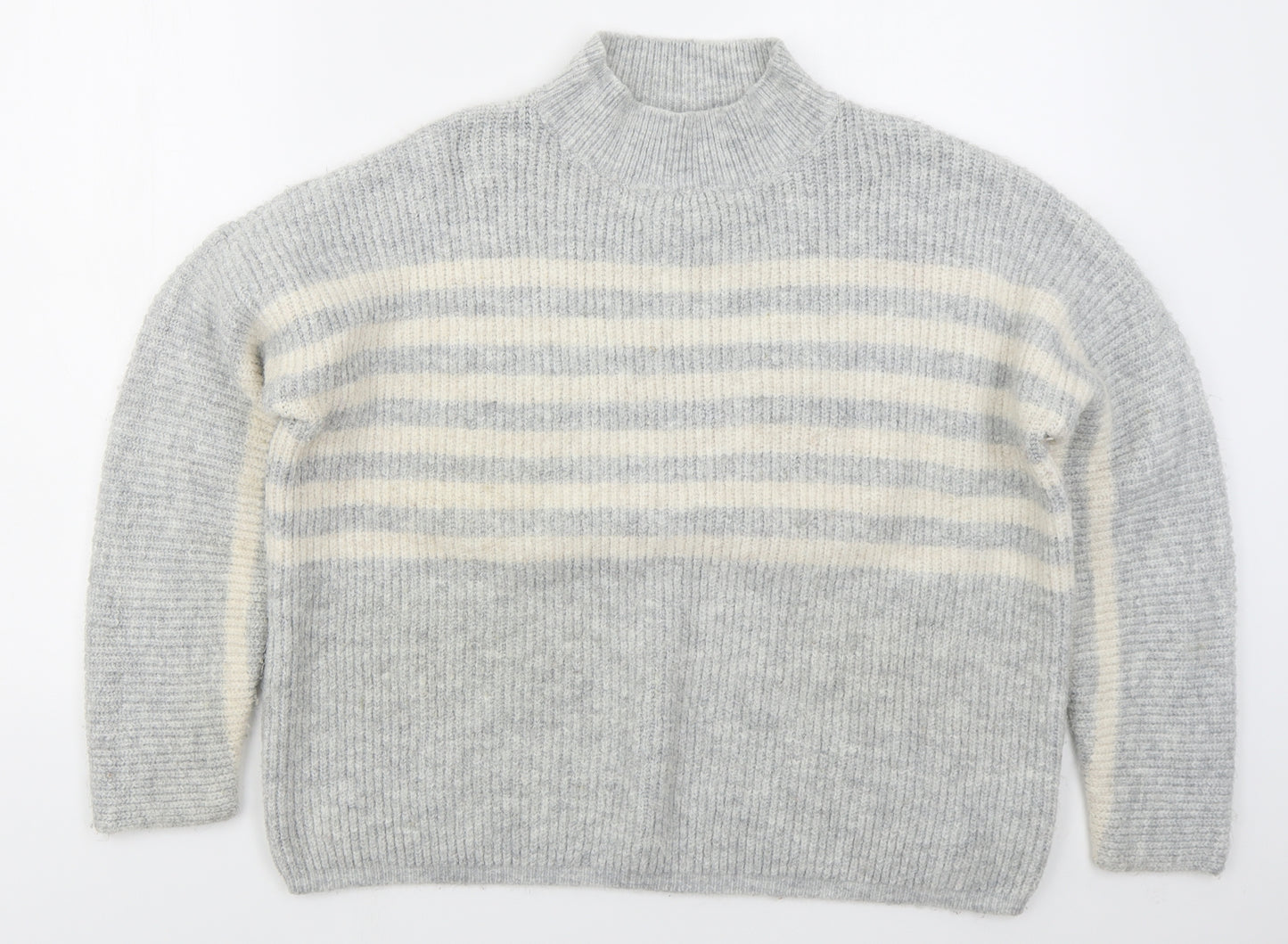 Matalan Womens Grey Mock Neck Striped Acrylic Pullover Jumper Size L