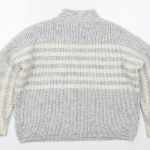 Matalan Womens Grey Mock Neck Striped Acrylic Pullover Jumper Size L