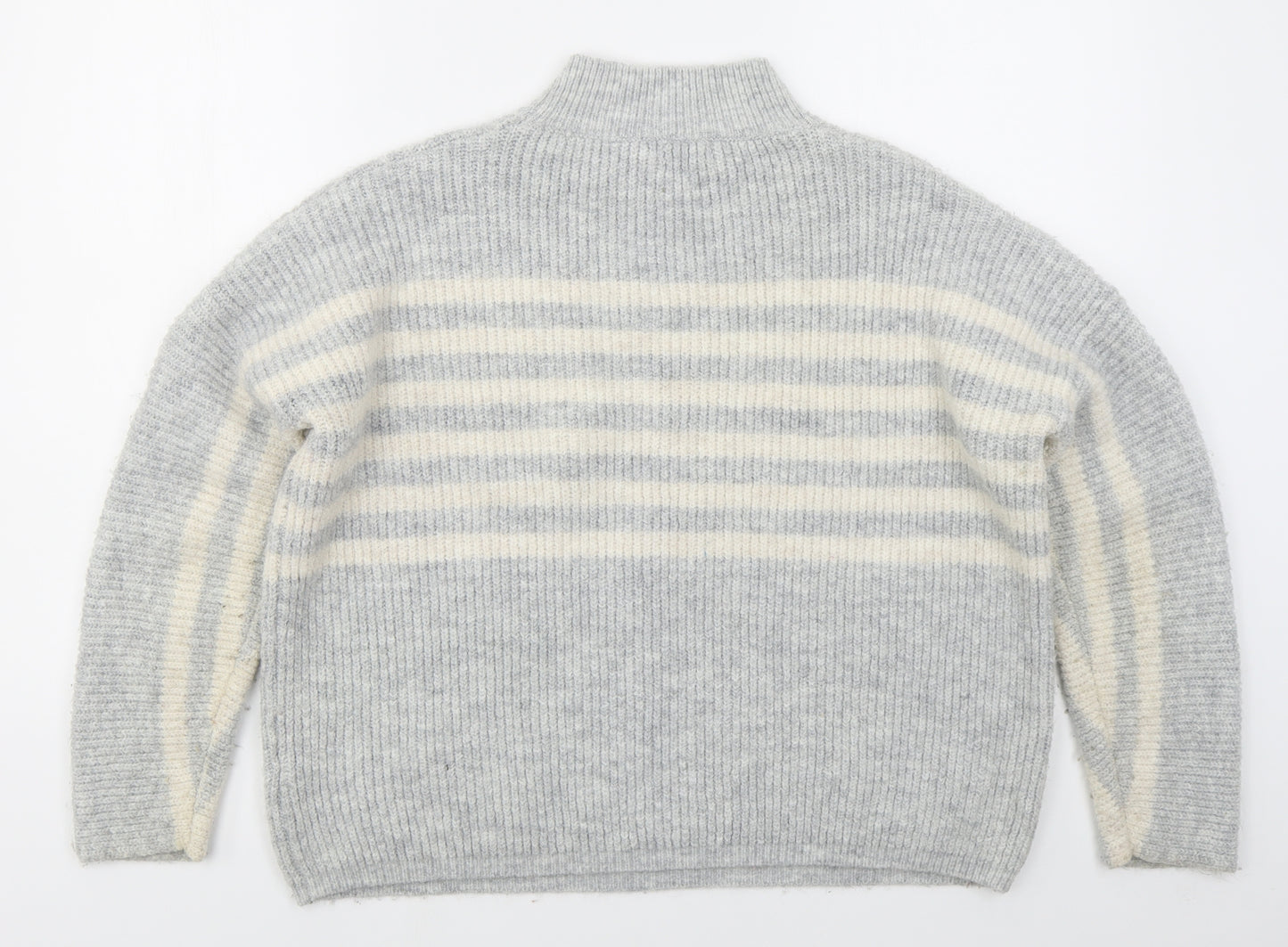 Matalan Womens Grey Mock Neck Striped Acrylic Pullover Jumper Size L
