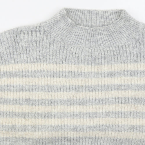 Matalan Womens Grey Mock Neck Striped Acrylic Pullover Jumper Size L