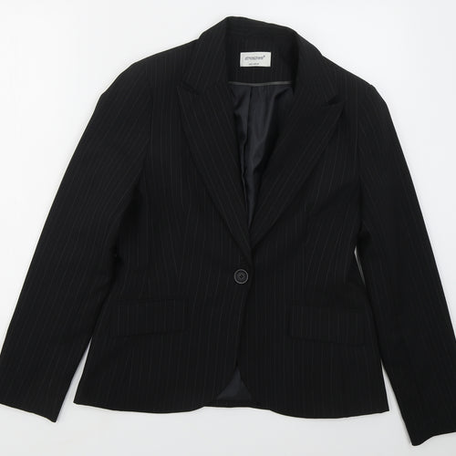 Atmosphere Womens Black Striped Polyester Jacket Suit Jacket Size 14