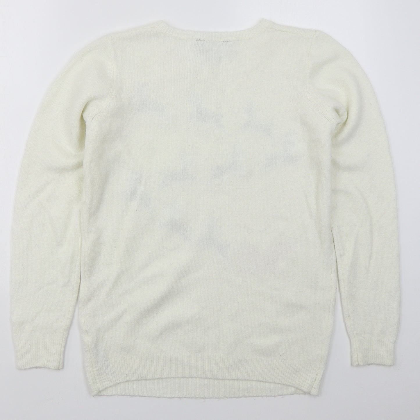 Dorothy Perkins Womens Ivory Crew Neck  Acrylic Pullover Jumper Size 12   - Reindeers Bells