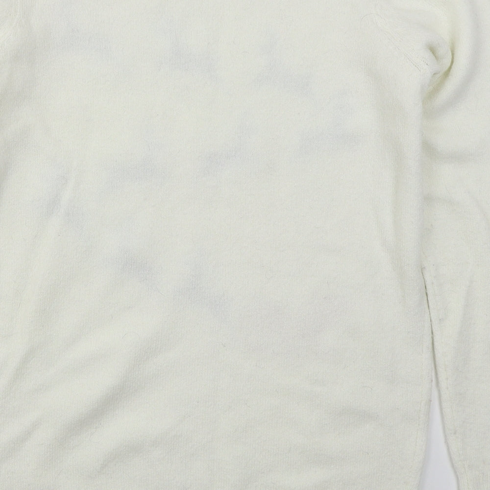 Dorothy Perkins Womens Ivory Crew Neck  Acrylic Pullover Jumper Size 12   - Reindeers Bells