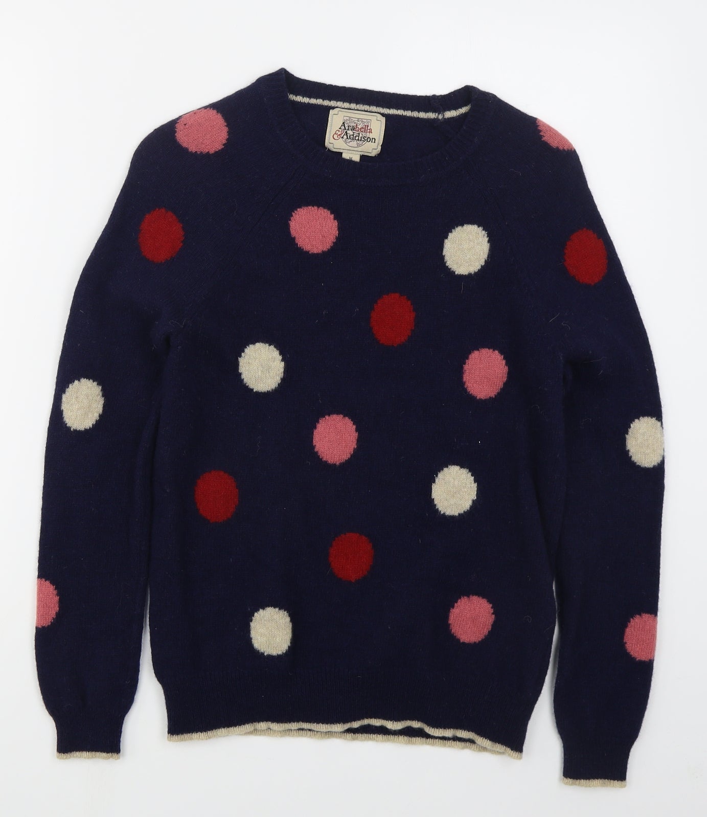 Arabella & Addison Womens Blue Crew Neck Polka Dot Wool Pullover Jumper Size 12