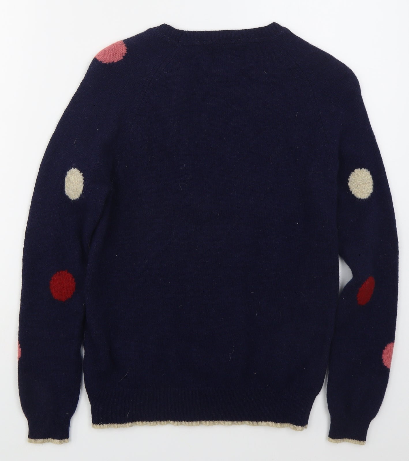 Arabella & Addison Womens Blue Crew Neck Polka Dot Wool Pullover Jumper Size 12
