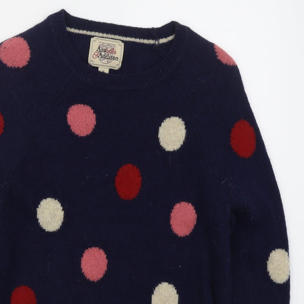 Arabella & Addison Womens Blue Crew Neck Polka Dot Wool Pullover Jumper Size 12