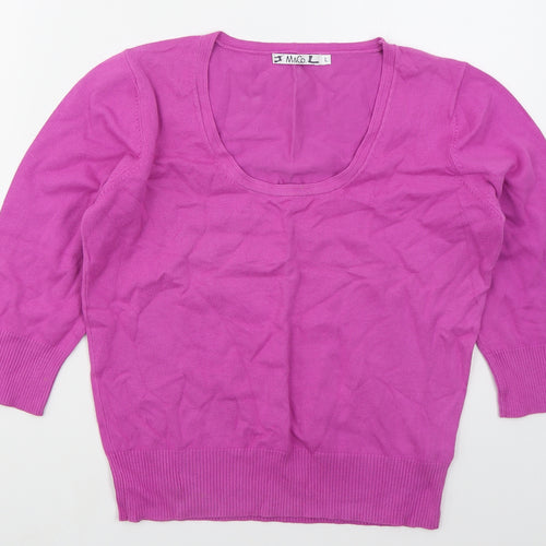 M&Co Womens Pink Round Neck  Cotton Pullover Jumper Size L