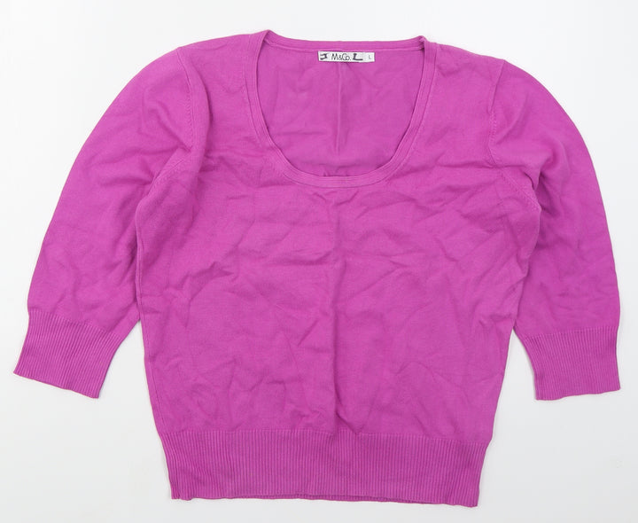 M&Co Womens Pink Round Neck Cotton Pullover Jumper Size L