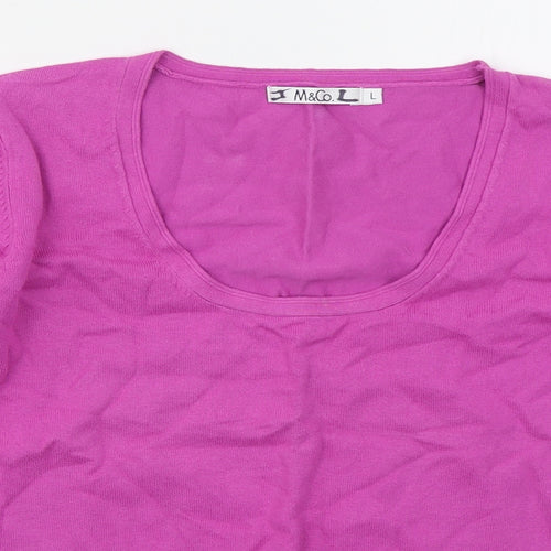 M&Co Womens Pink Round Neck  Cotton Pullover Jumper Size L