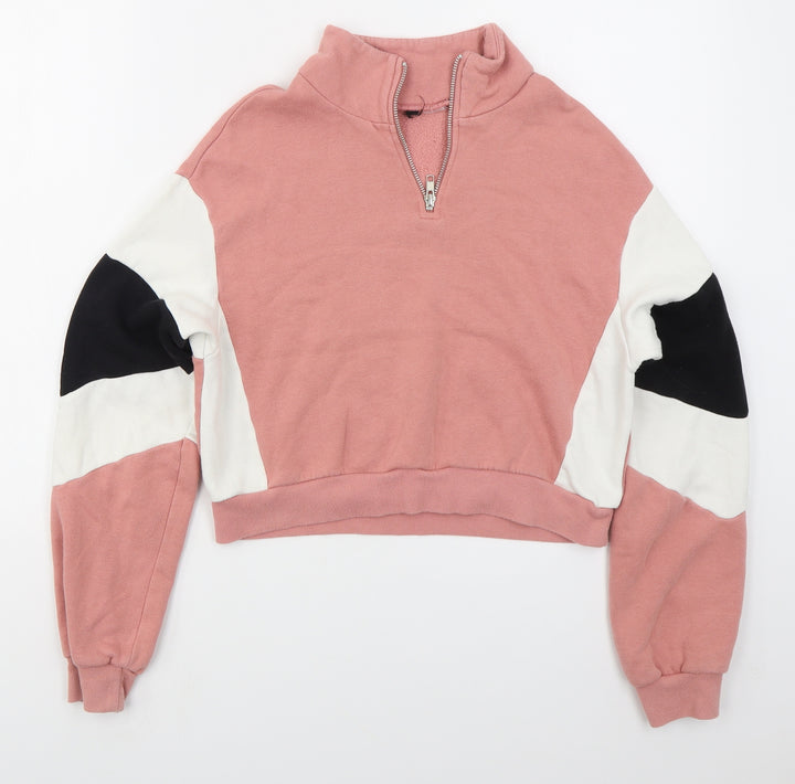 H&M Womens Pink Colourblock Cotton Pullover Sweatshirt Size XS Zip