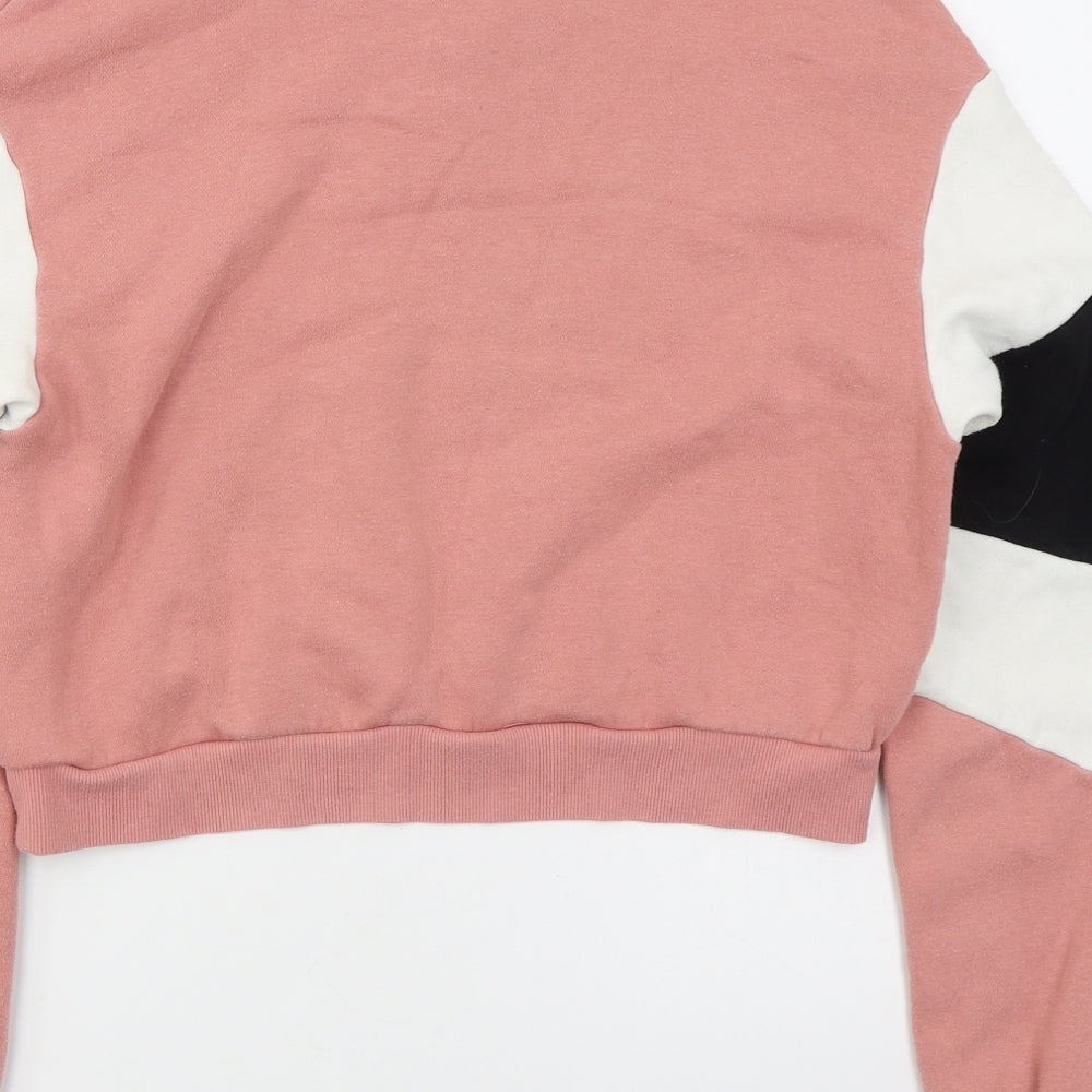H&M Womens Pink Colourblock Cotton Pullover Sweatshirt Size XS  Zip