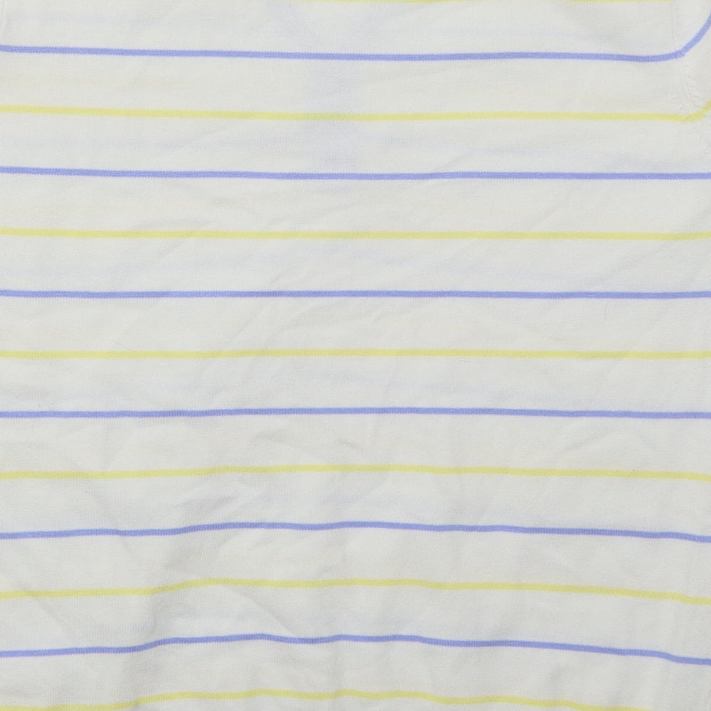 Isle Womens White V-Neck Striped Cotton Pullover Jumper Size 14   - Blue and Yellow