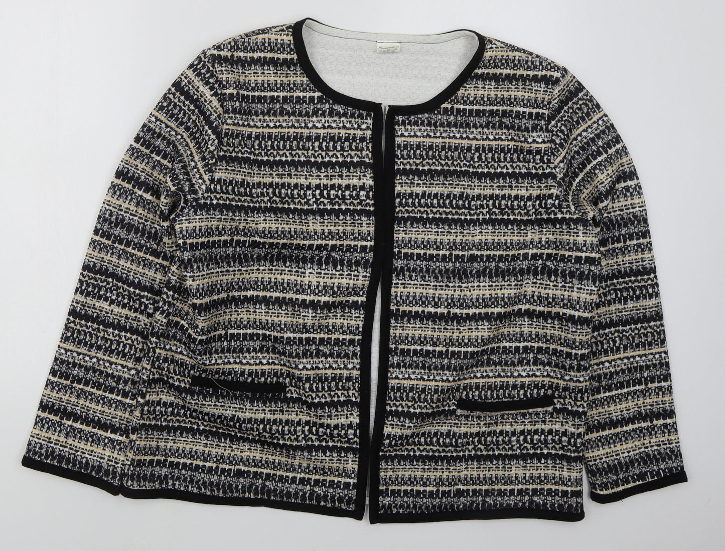 La Maison Du Jersey Womens Black Geometric  Jacket  Size 16  Hook & Eye - Beige