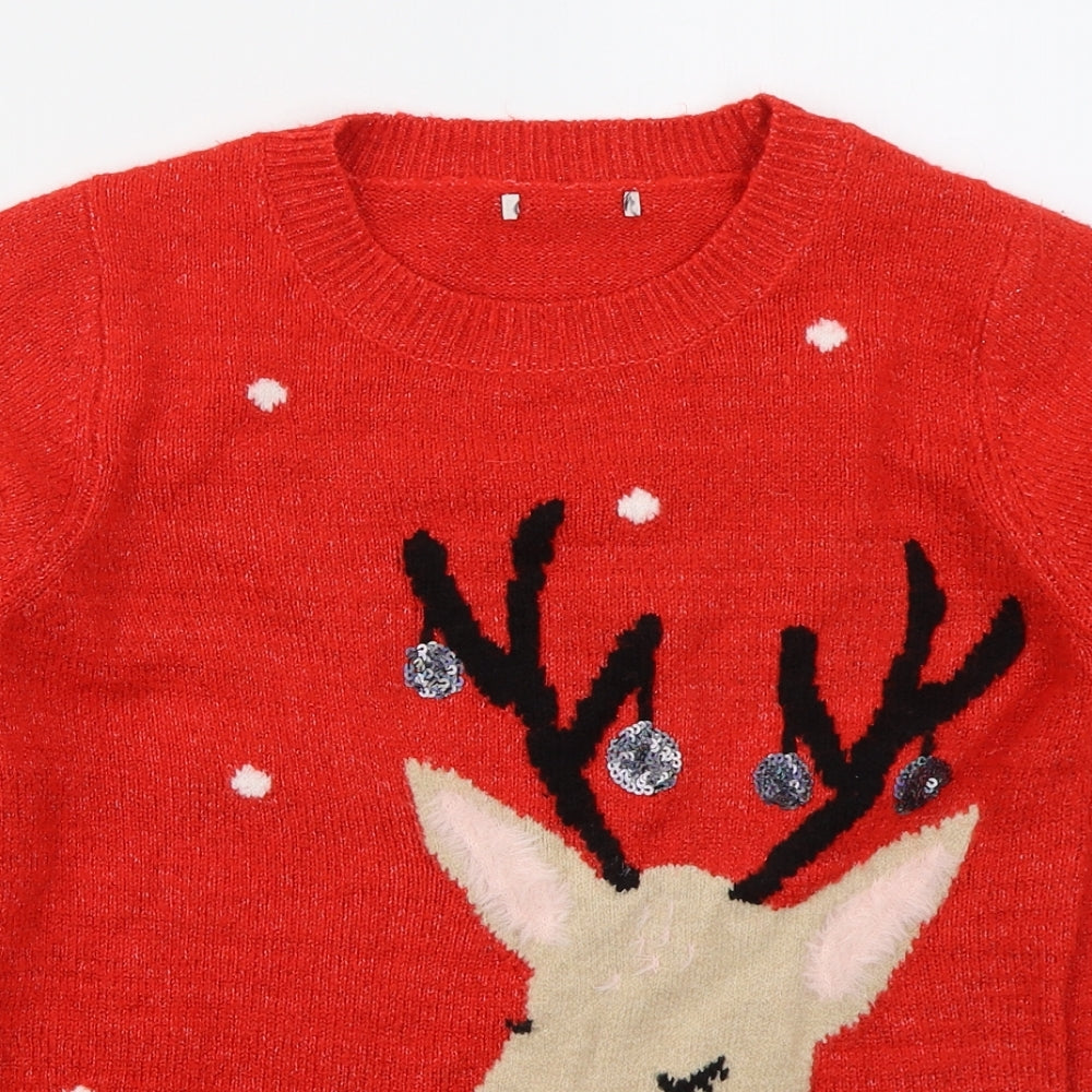 TU Womens Red Crew Neck  Acrylic Pullover Jumper Size 10   - Rudolph