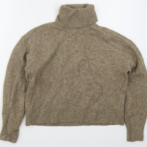 H&M Womens Beige Roll Neck  Acrylic Pullover Jumper Size S