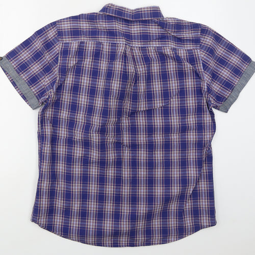 Red Herring Mens Blue Check Cotton  Button-Up Size L Collared Button