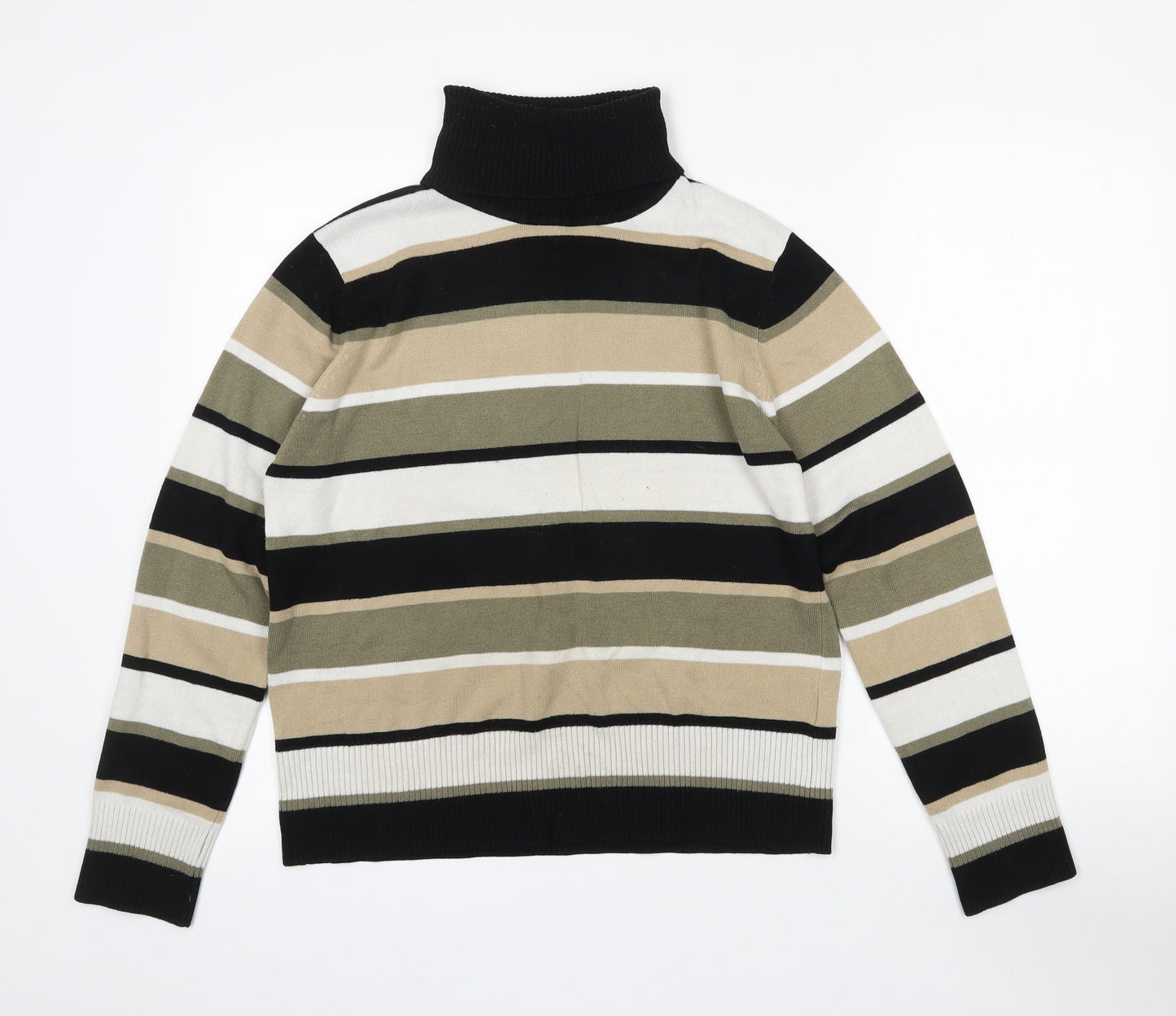 Francois Perrin Womens Beige Roll Neck Striped Acrylic Pullover Jumper Size M
