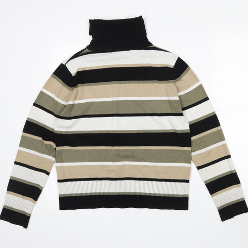 Francois Perrin Womens Beige Roll Neck Striped Acrylic Pullover Jumper Size M