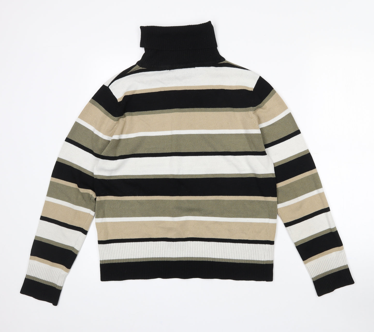Francois Perrin Womens Beige Roll Neck Striped Acrylic Pullover Jumper Size M