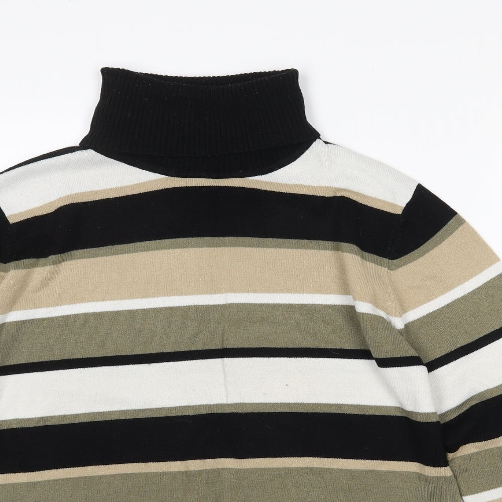 Francois Perrin Womens Beige Roll Neck Striped Acrylic Pullover Jumper Size M