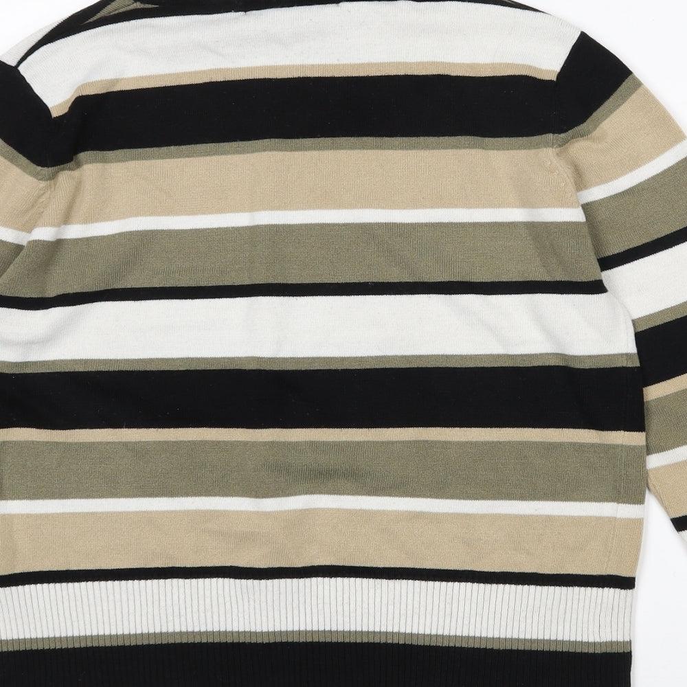 Francois Perrin Womens Beige Roll Neck Striped Acrylic Pullover Jumper Size M
