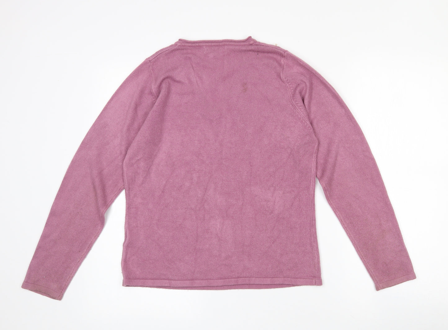 Fay Louise Womens Purple V-Neck Floral Acrylic Pullover Jumper Size M