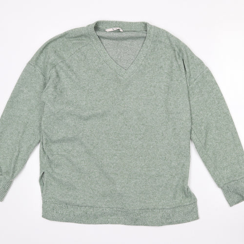 TU Womens Green V-Neck  Polyester Pullover Jumper Size 10