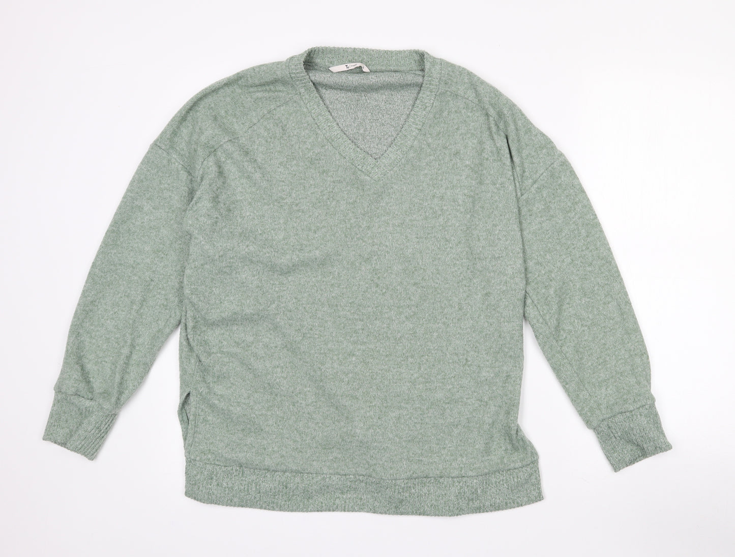 TU Womens Green V-Neck  Polyester Pullover Jumper Size 10