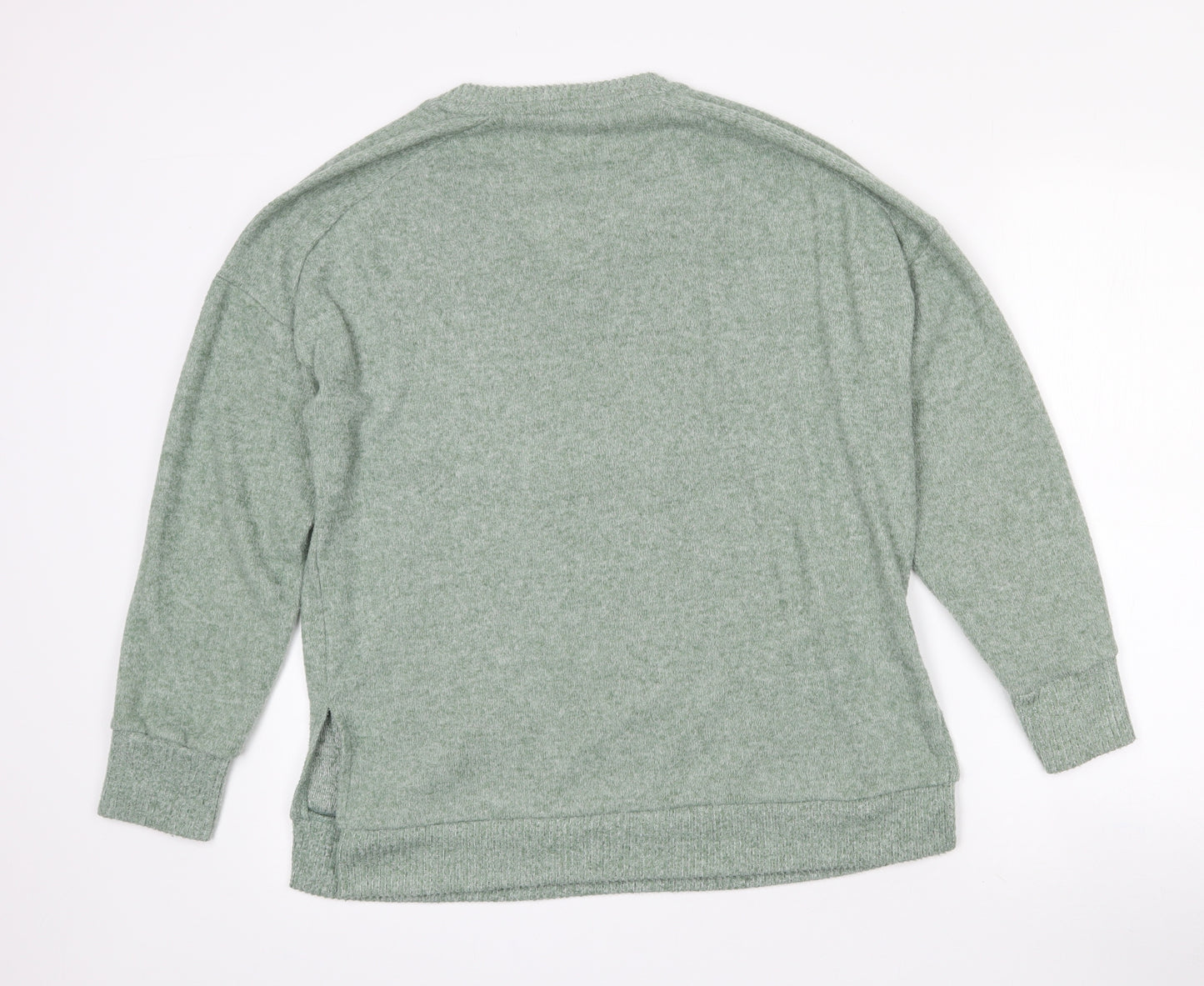 TU Womens Green V-Neck  Polyester Pullover Jumper Size 10