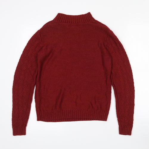 Papaya Womens Red Mock Neck  Acrylic Pullover Jumper Size S