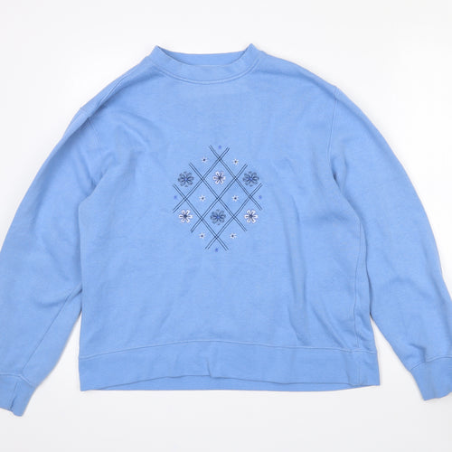 Preworn Womens Blue Floral Polyester Pullover Sweatshirt Size L   - L/XL