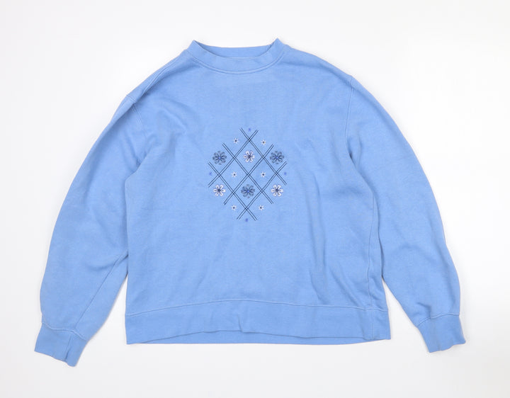 Preworn Womens Blue Floral Polyester Pullover Sweatshirt Size L   - L/XL