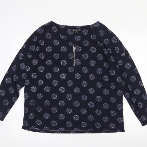 Bonmarché Womens Blue Polka Dot Polyester Jersey T-Shirt Size 12 Round Neck