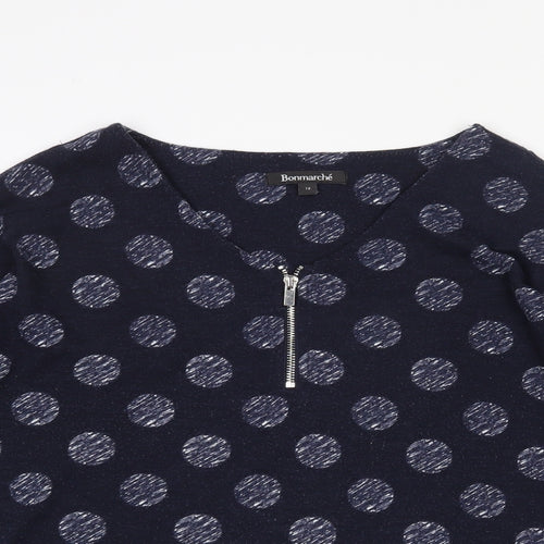 Bonmarché Womens Blue Polka Dot Polyester Jersey T-Shirt Size 12 Round Neck
