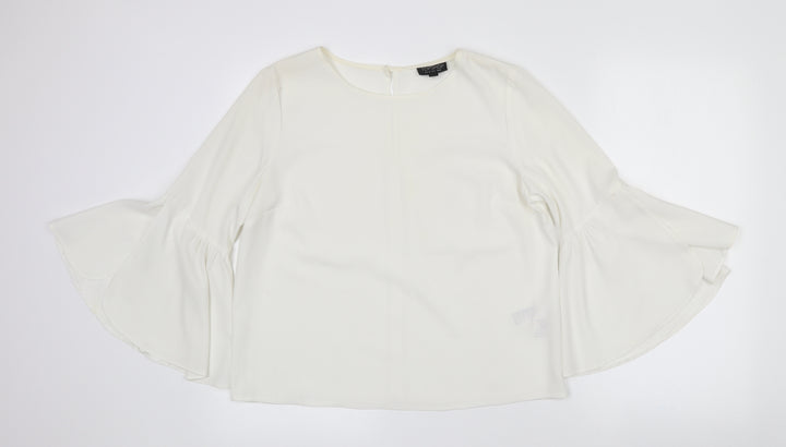 Topshop Womens White Polyester Kimono Blouse Size 10 Round Neck