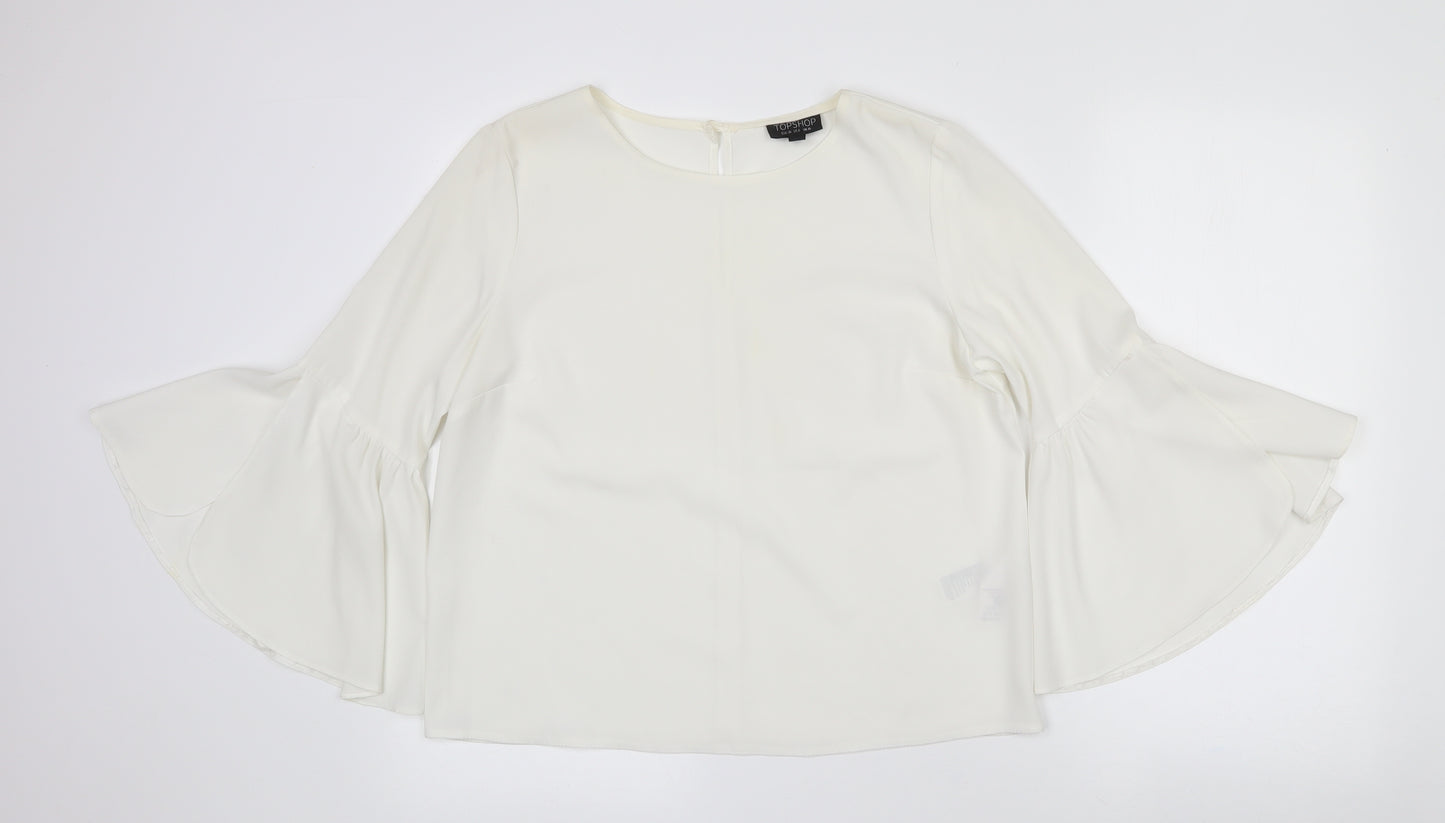 Topshop Womens White  Polyester Kimono Blouse Size 10 Round Neck